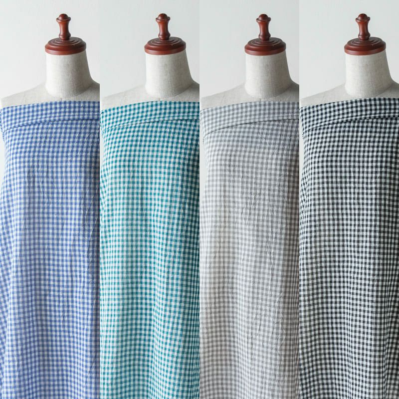 コットンリネン 綿麻 生地 チェック-先染めコットンリネンボイル