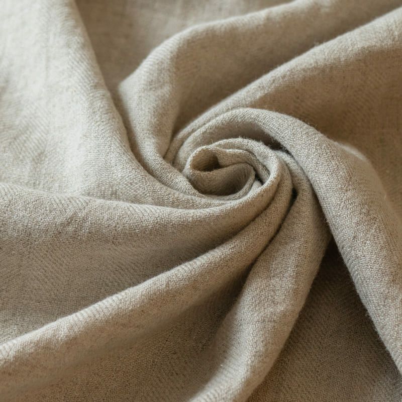 日本製 麻100％ 生地 ヘリンボン織-アンティーク風ラミーリネン