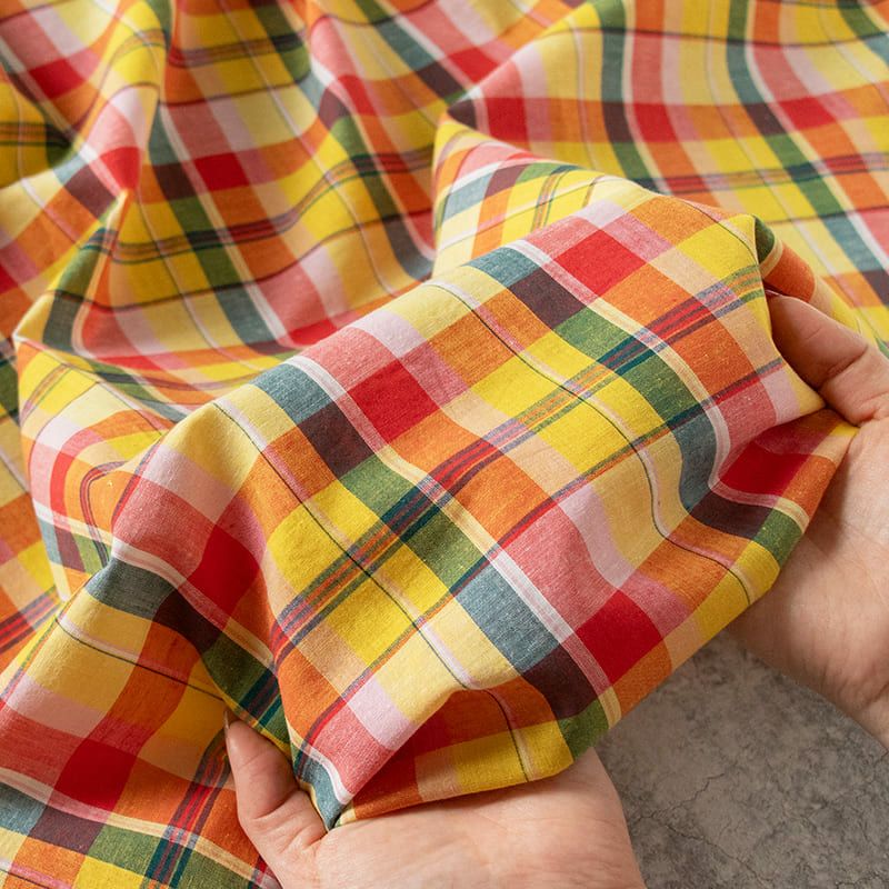 先染め 綿麻 マドラスチェック コットンリネン生地 生地の森