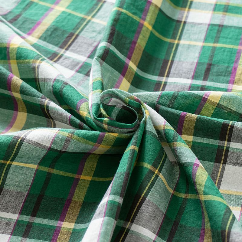 コットンリネン 生地 チェック-先染め綿麻マドラスチェック-リネン生地