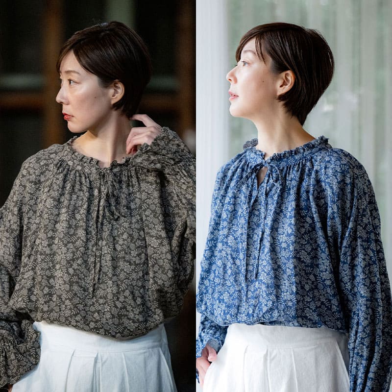 リバティプリント エディナム・シャドウで作ったブラウス 生地の森