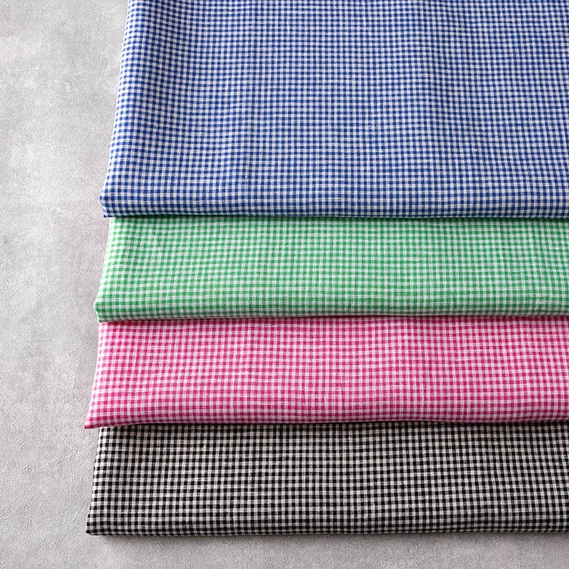 先染め リネン生地 ミニギンガムチェック
